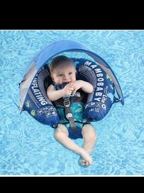 Mambobaby Blue Baby Sun Canopy Float with Safety Harness inflatable